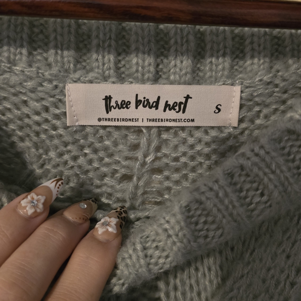 Three Bird Nest Light Gray Off-Shoulder Cable Knit Sweater Dress - Picture 4 of 6